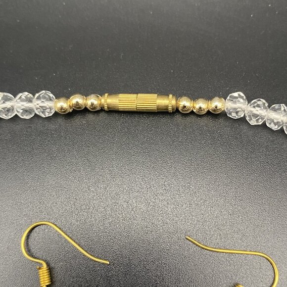 Necklace 16" Choker Gold Tone 3 Strand Beads Purple Dangle  Earrings Bridal Prom - Picture 6 of 6